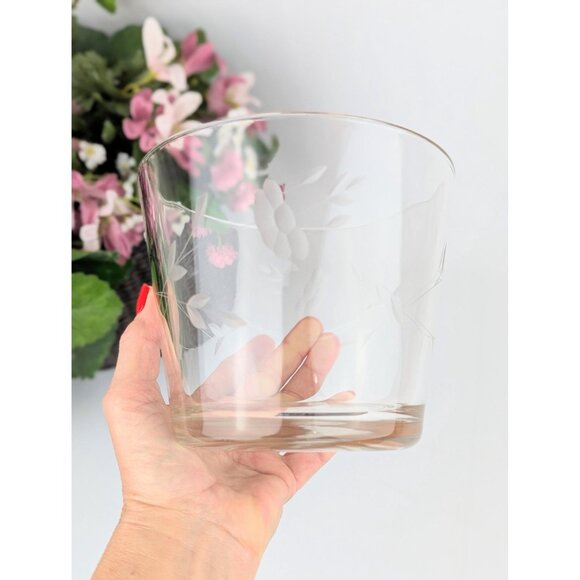 1960s Princess House Heritage Blown Glass Ice Bucket Heavy Cut Glass MCM Decor - Picture 2 of 6